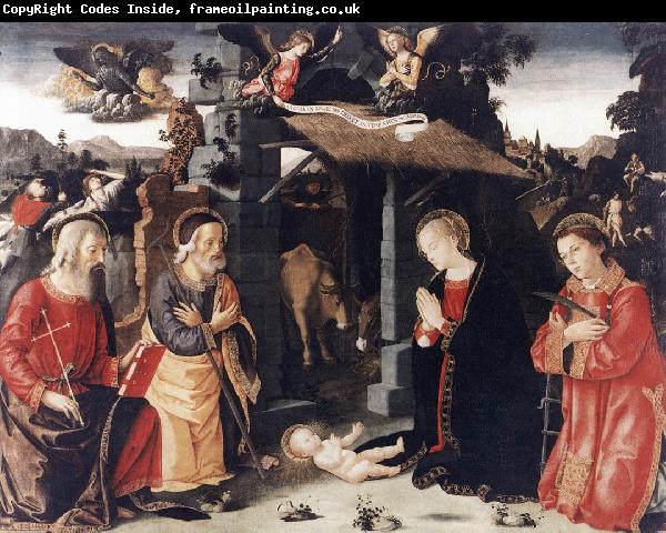 ANTONIAZZO ROMANO Nativity with Sts Lawrence and Andrew  kkk
